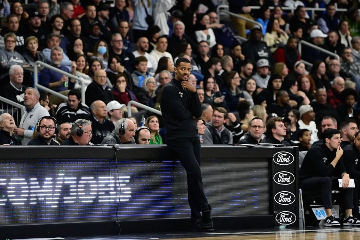Dec 2, 2023; Providence, Rhode Island, USA; Providence Friars head coach Kim English looks on during the second half against the Rhode Island Rams at Amica Mutual Pavilion.
