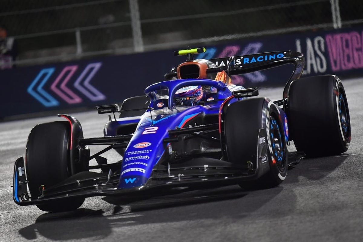 Nov 16, 2023; Las Vegas, Nevada, USA; Williams Racing driver Logan Sargeant of the United States (2) during free practice at Las Vegas Strip Circuit.