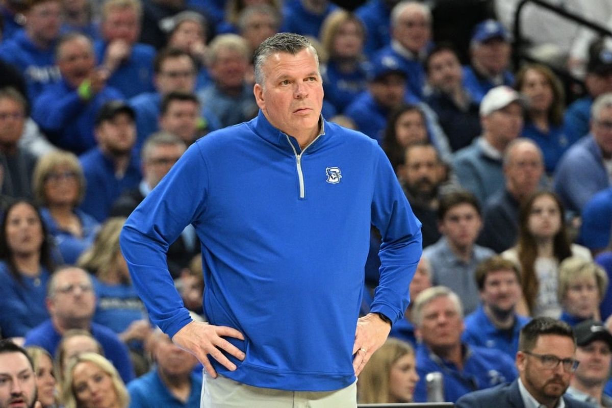 Feb 20, 2024; Omaha, Nebraska, USA; Creighton Bluejays head coach Greg McDermott watches action against the Connecticut Huskies in the first half at CHI Health Center Omaha.