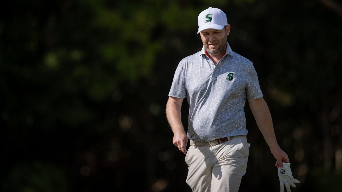 Branden Grace of STINGER GC studies his putt during the LIV Golf Invitational