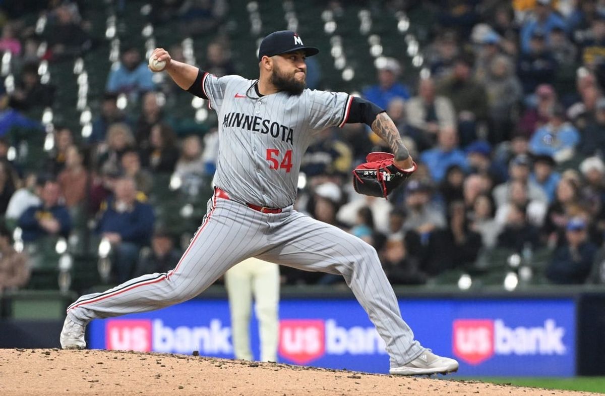 Apr 3, 2024; Milwaukee, Wisconsin, USA; Minnesota Twins relief pitcher Daniel Duarte (54) delivers a pitch against the Minnesota Twins in the fifth inning at American Family Field.