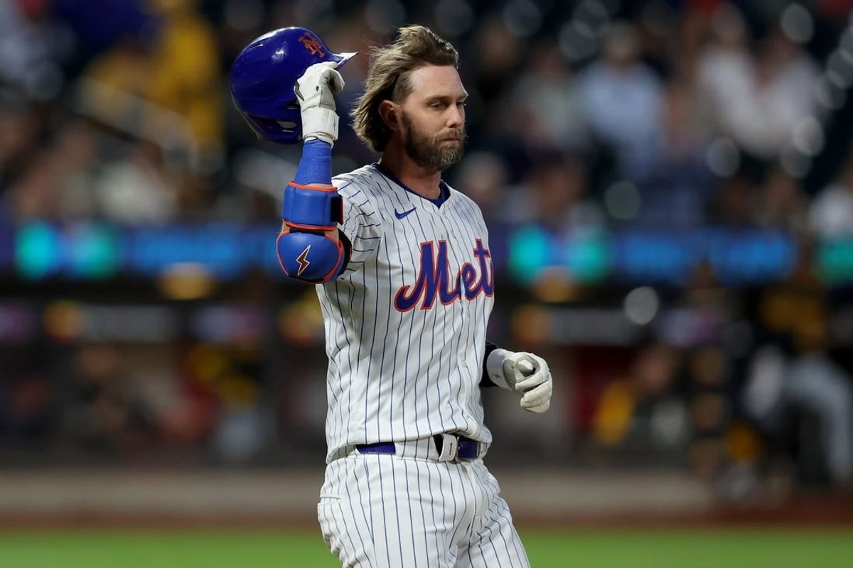 Apr 16, 2024; New York City, New York, USA; New York Mets second baseman Jeff McNeil (1) reacts after striking out during the second inning against the Pittsburgh Pirates at Citi Field.