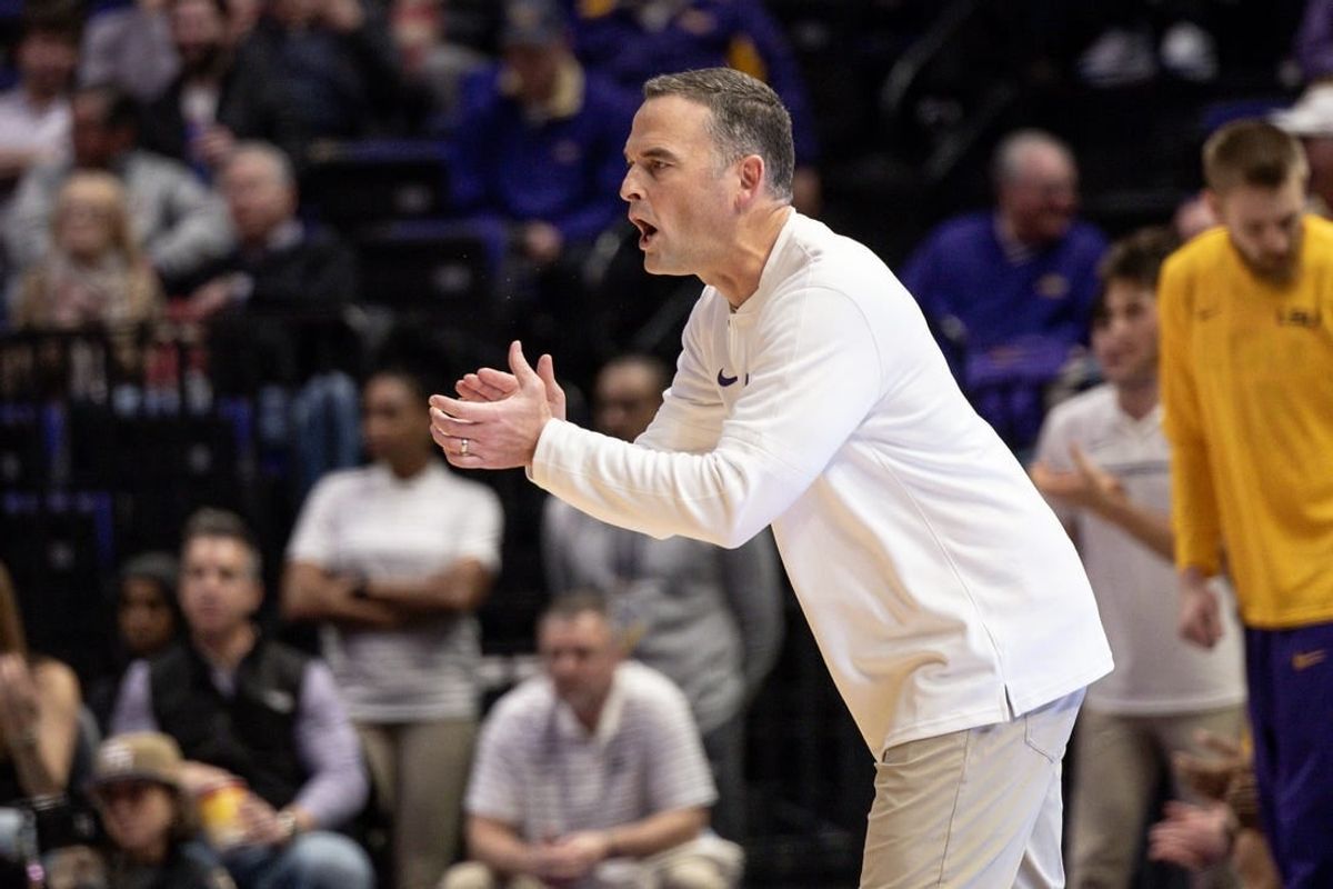 Jan 9, 2024; Baton Rouge, Louisiana, USA; LSU Tigers head coach Matt McMahon looks on against the Vanderbilt Commodores during the first half at Pete Maravich Assembly Center.