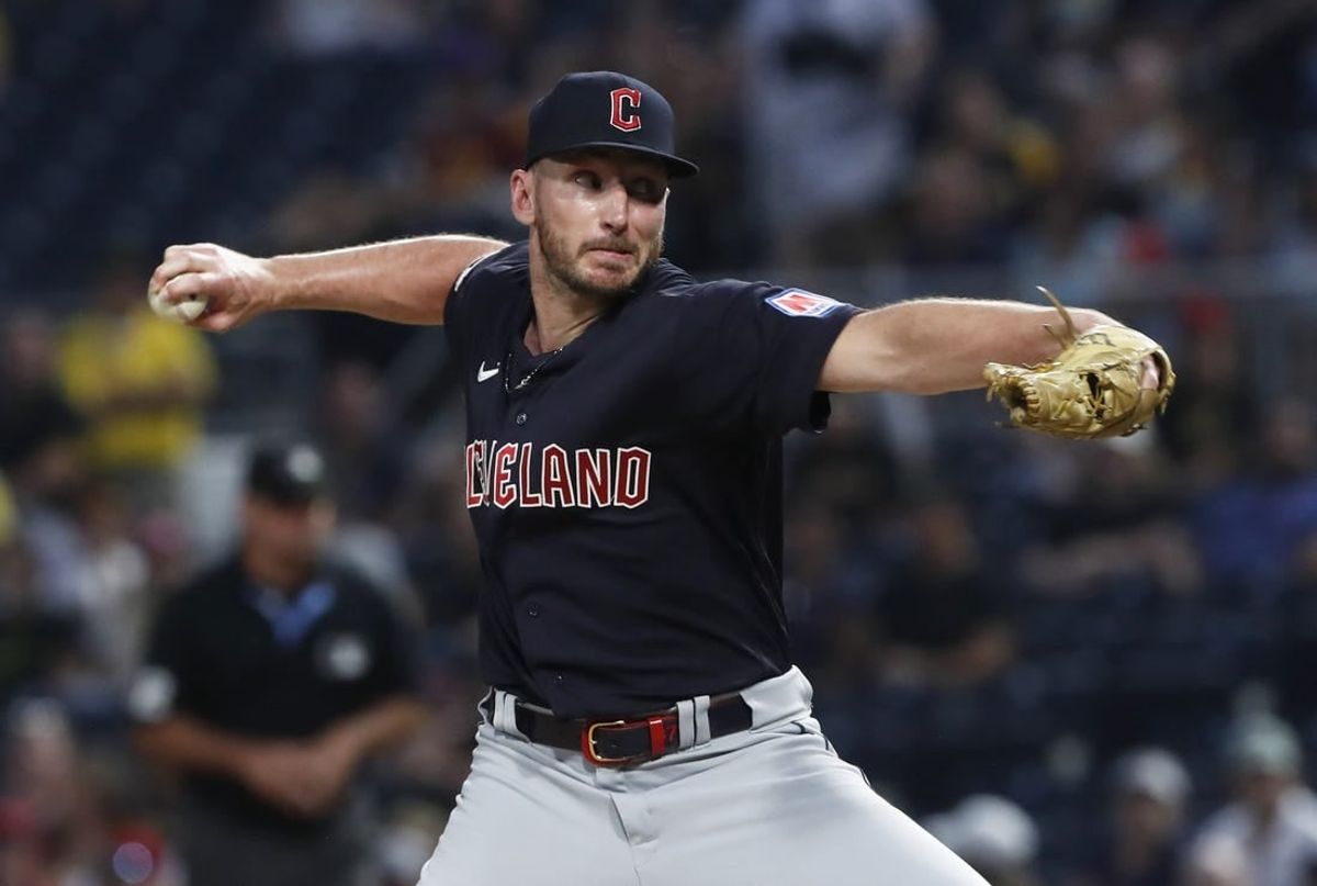 Jul 18, 2023; Pittsburgh, Pennsylvania, USA; Cleveland Guardians relief pitcher Trevor Stephan (37) pitches against the Pittsburgh Pirates during the seventh inning at PNC Park.