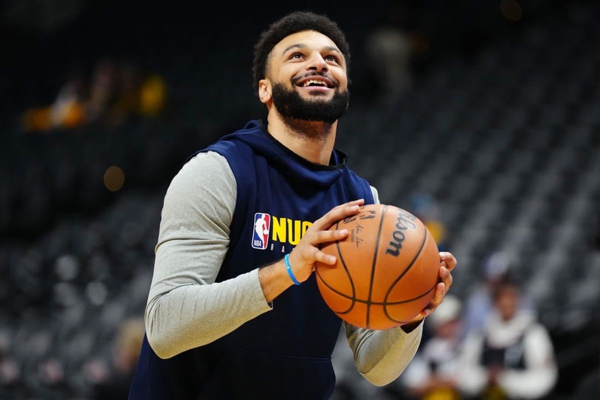 Nov 14, 2023; Denver, Colorado, USA; Denver Nuggets guard Jamal Murray (27) warms up before the game against the LA Clippers at Ball Arena.