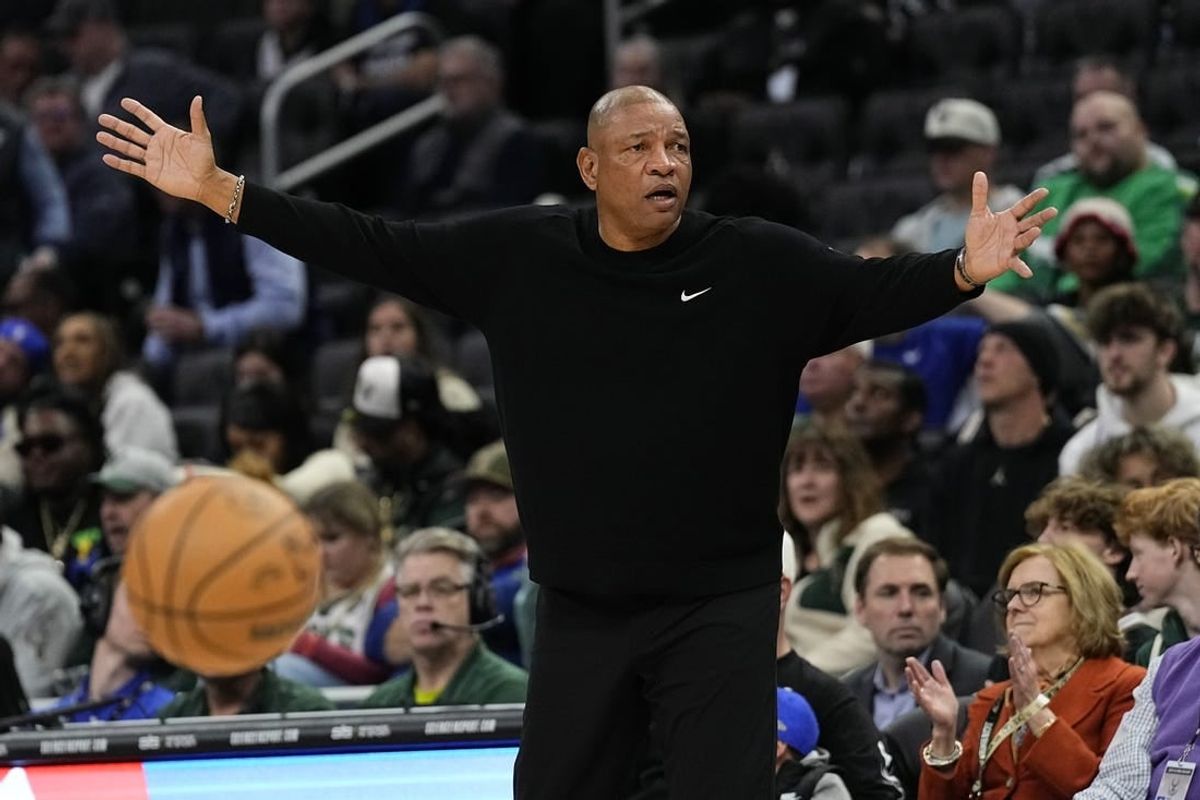 Feb 8, 2024; Milwaukee, Wisconsin, USA;  Milwaukee Bucks head coach Doc Rivers reacts to a call during the third quarter against the Minnesota Timberwolves at Fiserv Forum.