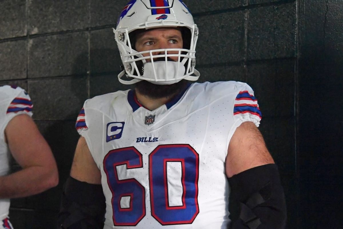 Nov 26, 2023; Philadelphia, Pennsylvania, USA; Buffalo Bills center Mitch Morse (60) in the tunnel before game against the Philadelphia Eagles at Lincoln Financial Field.