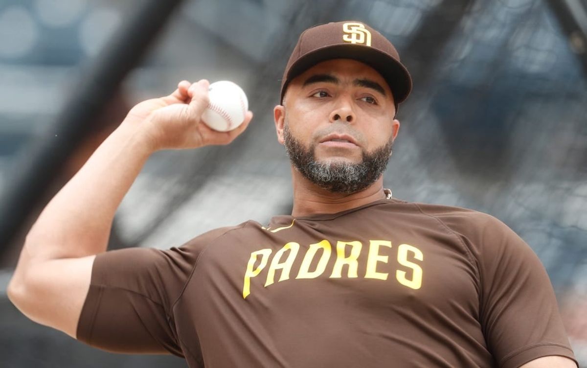 Jun 27, 2023; Pittsburgh, Pennsylvania, USA;  San Diego Padres designated hitter Nelson Cruz  (32) warms up  before the game against the Pittsburgh Pirates at PNC Park.