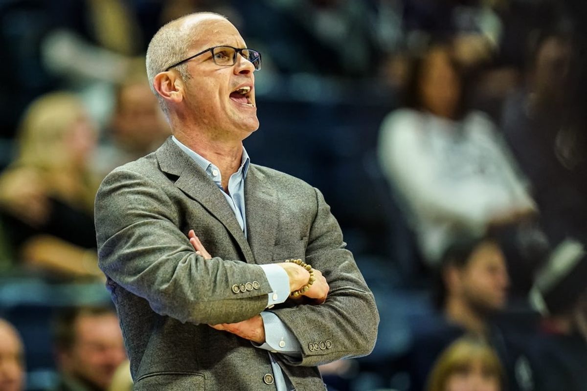 Nov 27, 2023; Storrs, Connecticut, USA; UConn Huskies head coach Dan Hurley watches from the sideline as they take on the New Hampshire Wildcats at Harry A. Gampel Pavilion.