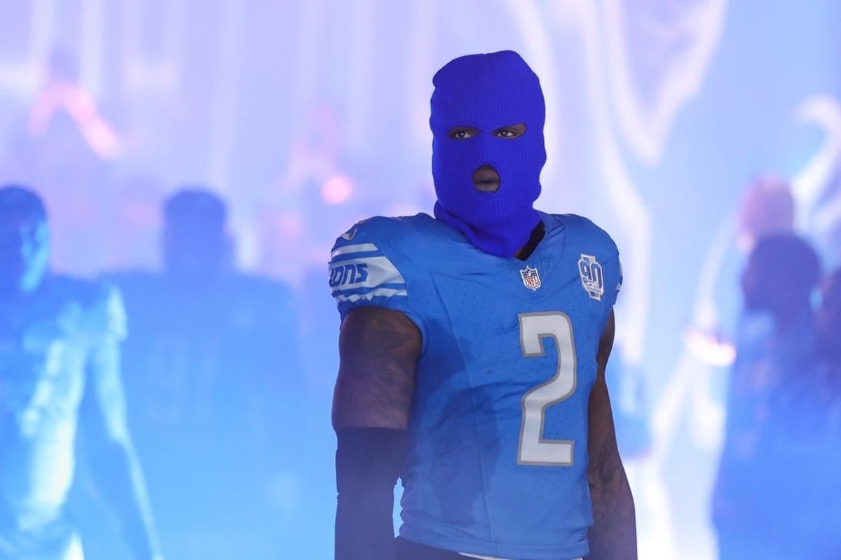 Sep 17, 2023; Detroit, Michigan, USA; Detroit Lions safety C.J. Gardner-Johnson (2) with a ski mask ready to take on the against Seattle Seahawks at Ford Field.