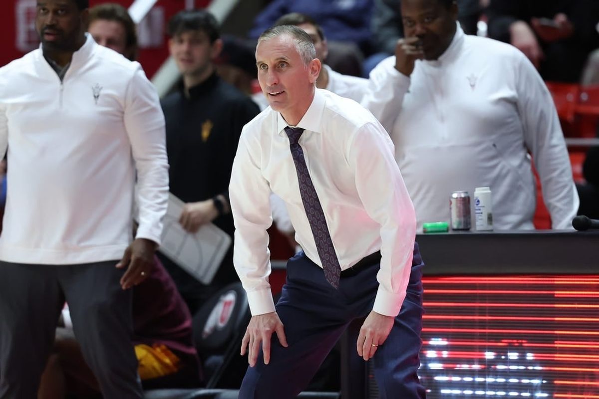 Feb 10, 2024; Salt Lake City, Utah, USA; Arizona State Sun Devils head coach Bobby Hurley looks on against the Utah Utes during the second half at Jon M. Huntsman Center.