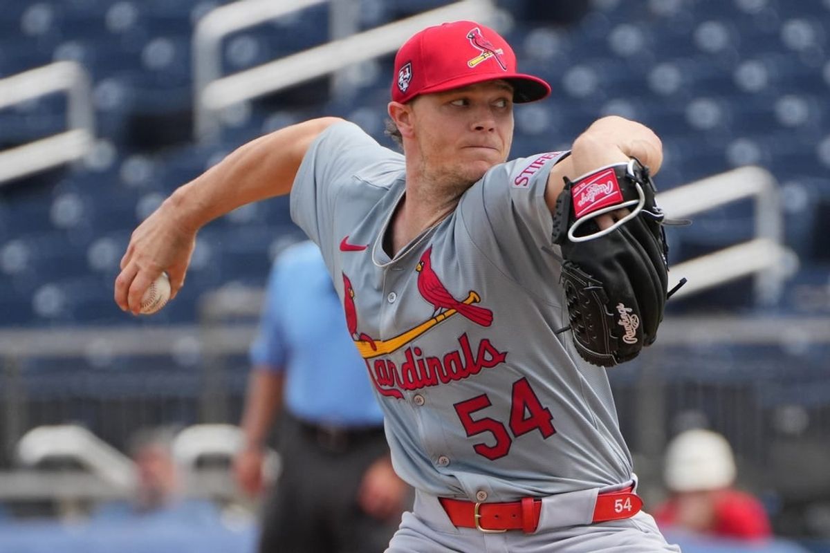 Mar 4, 2024; West Palm Beach, Florida, USA;  St. Louis Cardinals starting pitcher Sonny Gray (54) pitches against the Washington Nationals in the first inning at CACTI Ballpark of the Palm Beaches.