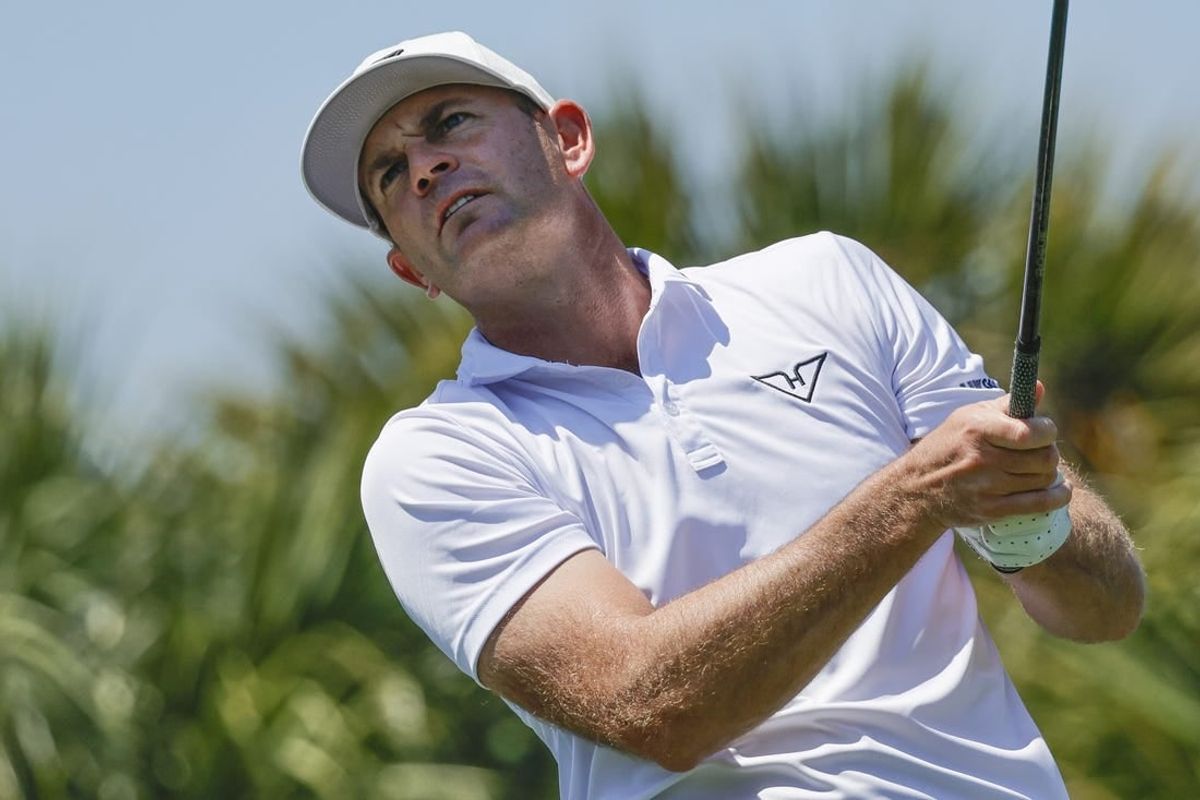 Apr 6, 2024; Miami, Florida, USA; Brendan Steele of the HiFlyers hits his drive on the eighth tee during the second round of LIV Golf Miami golf tournament at Trump National Doral.
