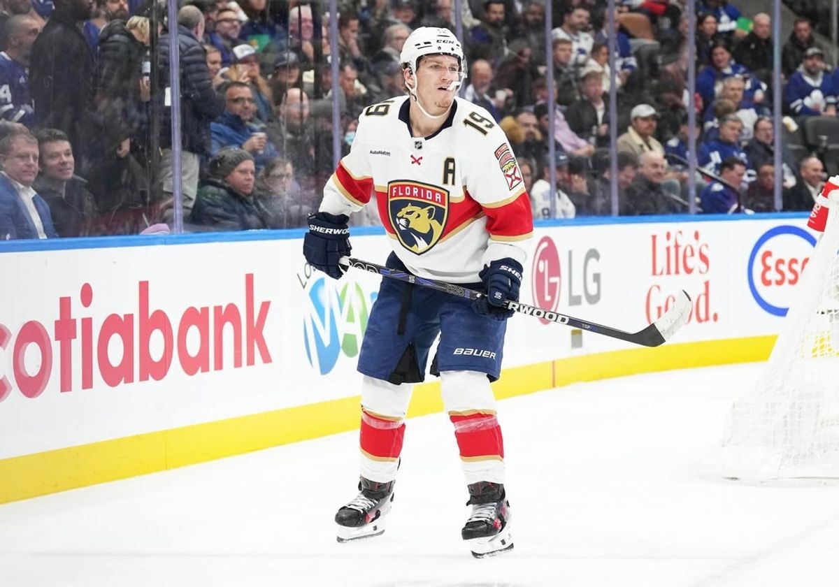 Nov 28, 2023; Toronto, Ontario, CAN; Florida Panthers left wing Matthew Tkachuk (19) follows the play against the Toronto Maple Leafs during the second period at Scotiabank Arena.
