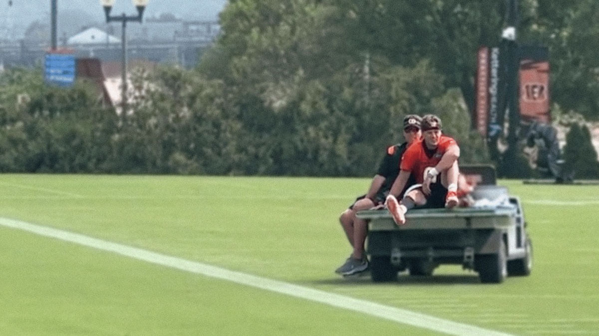 Joe Burrow was carted off the practice field with a calf injury
