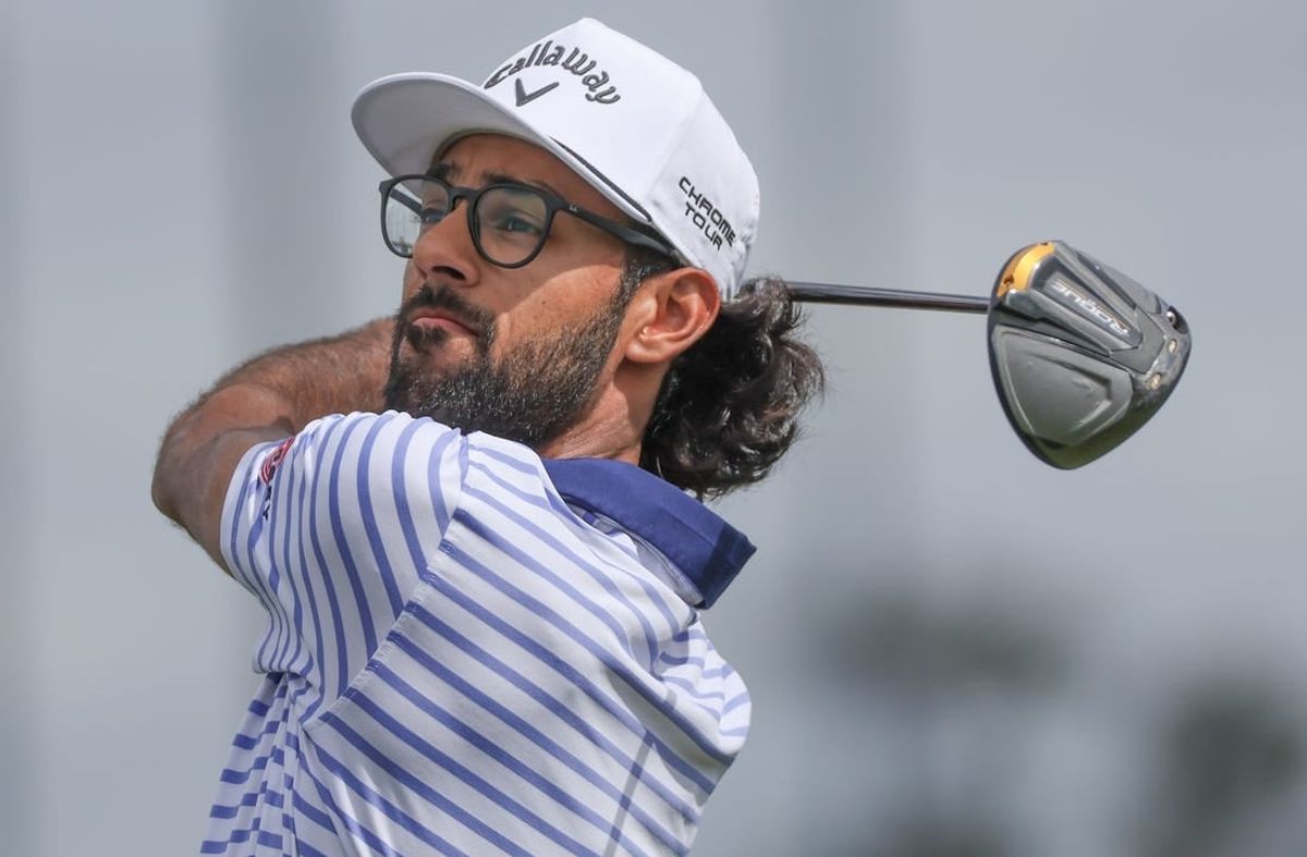 Mar 30, 2024; Houston, Texas, USA; Akshay Bhatia (USA) drives off the first tee during the third round of the Texas Children's Houston Open golf tournament.