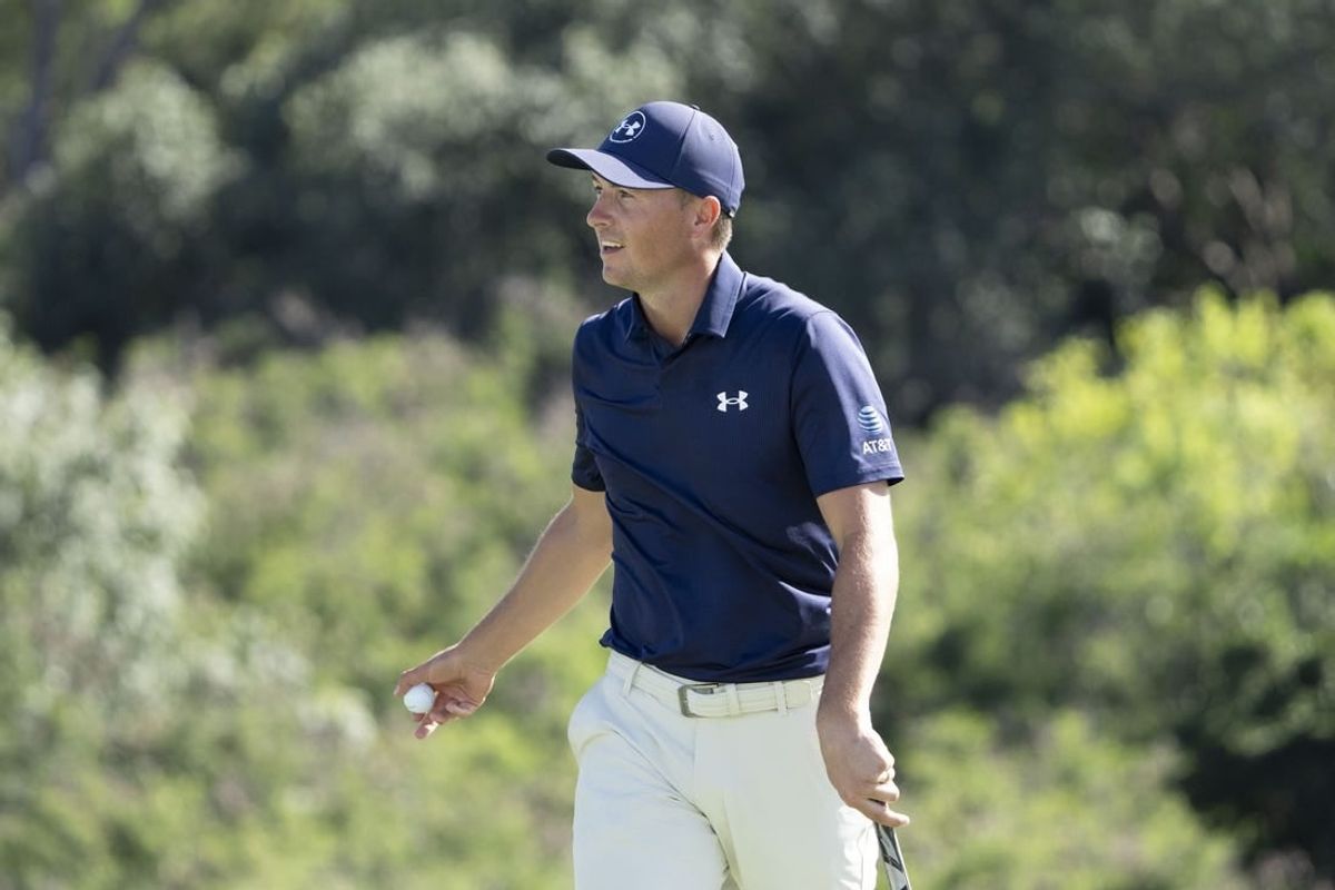 January 6, 2024; Maui, Hawaii, USA; Jordan Spieth smiles after making his putt on the 18th hole during the third round of The Sentry golf tournament at Kapalua Golf - The Plantation Course.