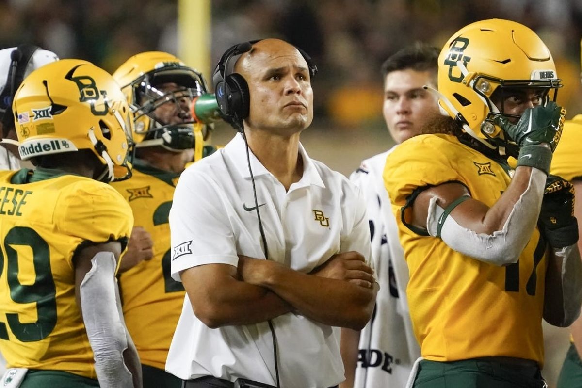 Sep 2, 2023; Waco, Texas, USA; Baylor Bears head coach Dave Aranda on the sidelines during the second half against the Texas State Bobcats at McLane Stadium.