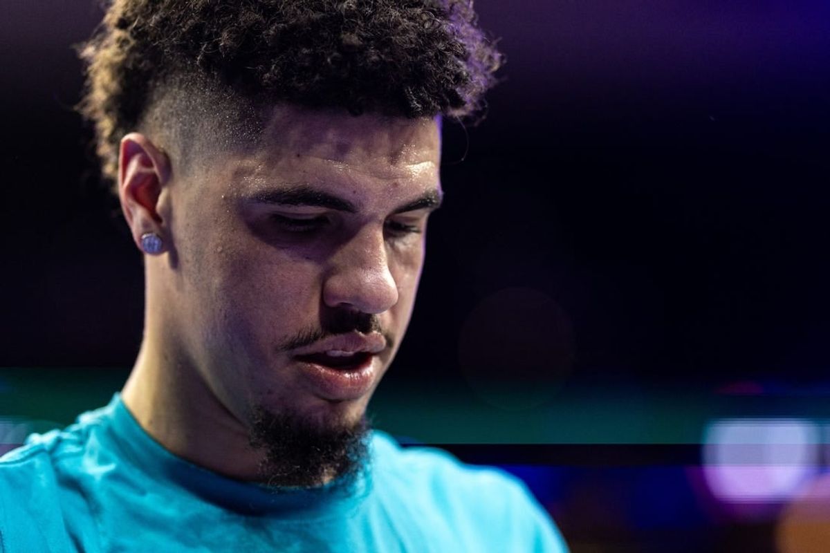 Mar 1, 2024; Philadelphia, Pennsylvania, USA; Charlotte Hornets guard LaMelo Ball practices before a game against the Philadelphia 76ers at Wells Fargo Center.