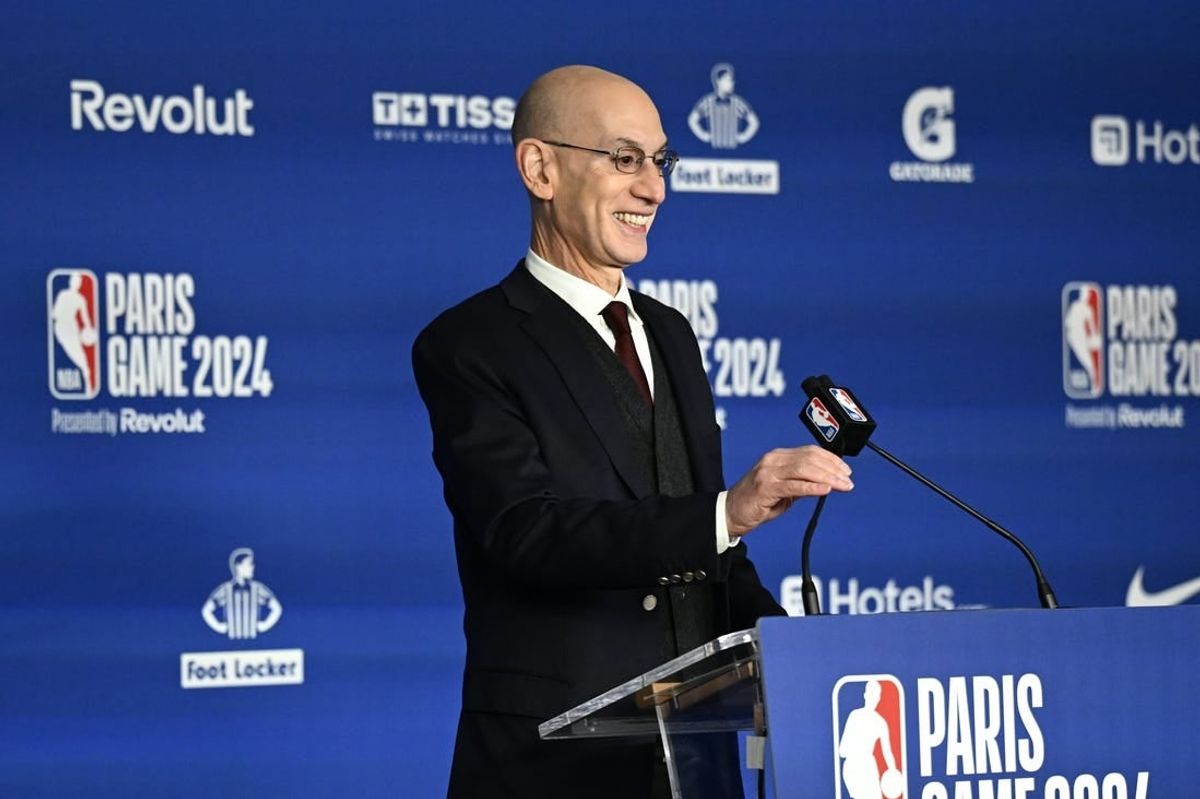 Jan 11, 2024; Paris, FRANCE; NBA commissioner Adam Silver speaks before a NBA Game between the Brooklyn Nets and the Cleveland Cavaliers at AccorHotels Arena.