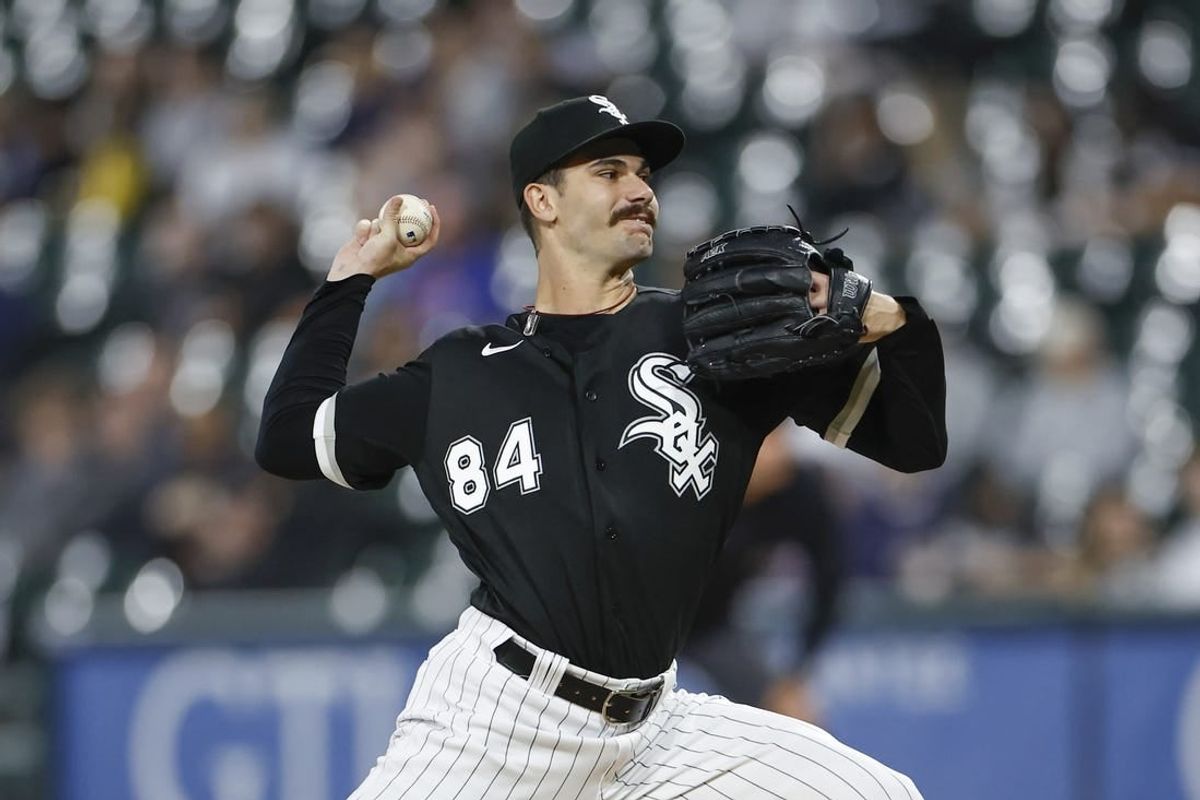 Sep 29, 2023; Chicago, Illinois, USA; Chicago White Sox starting pitcher Dylan Cease (84) delivers a pitch against the San Diego Padres during the first inning at Guaranteed Rate Field.