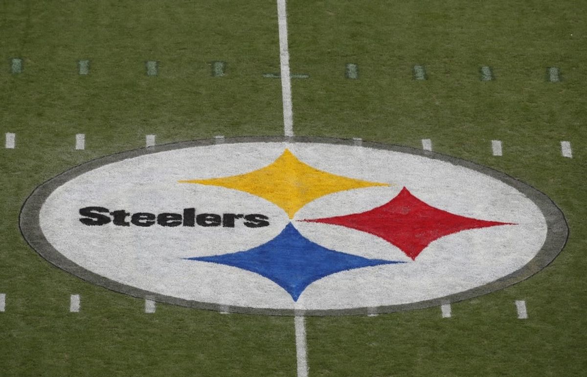 Sep 10, 2023; Pittsburgh, Pennsylvania, USA;  General view of the Steelers logo on the field field before the Pittsburgh Steelers host the San Francisco 49ers at Acrisure Stadium.