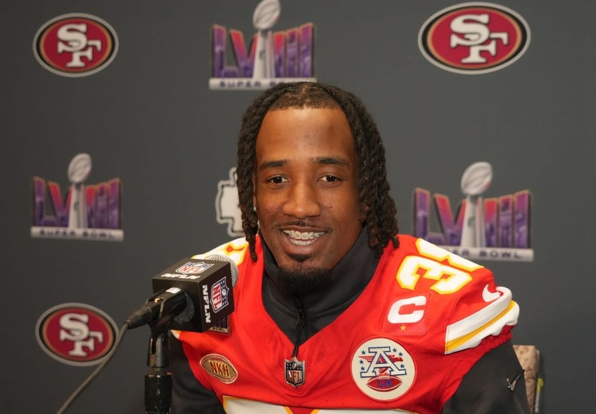 Feb 7, 2024; Las Vegas, NV, USA; Kansas City Chiefs cornerback L'Jarius Sneed (38) during a press conference before Super Bowl LVIII at Westin Lake Las Vegas Resort and Spa.