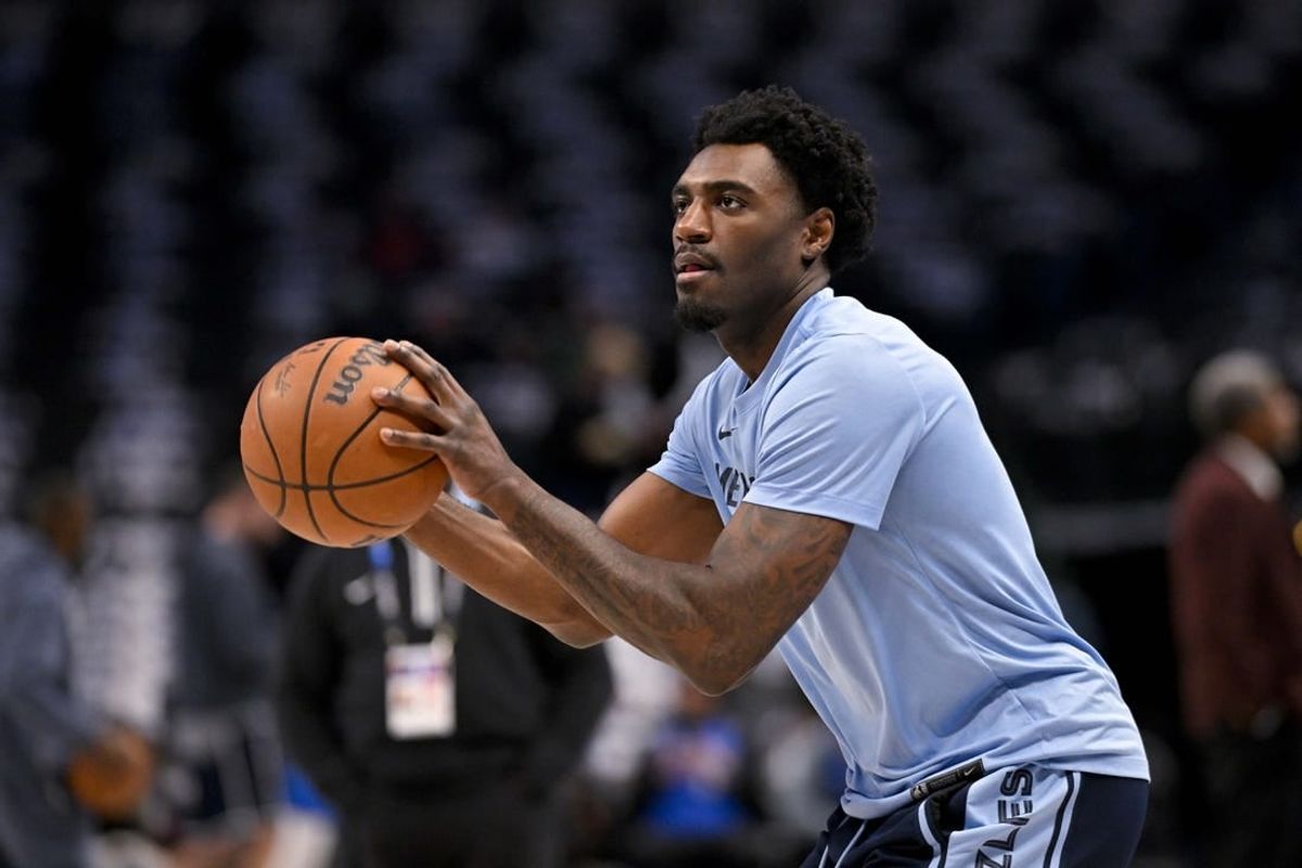 Jan 9, 2024; Dallas, Texas, USA; Memphis Grizzlies guard Vince Williams Jr. (5) warms up before the game between the Dallas Mavericks and the Memphis Grizzlies at the American Airlines Center.
