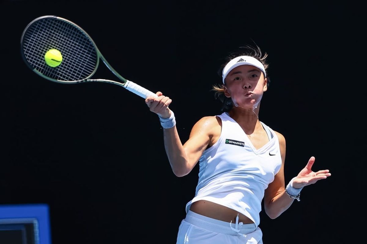 Jan 16, 2023; Melbourne, VICTORIA, Australia; Yue Yuan (China) returns the ball against Maria Sakkari (Greece) (not pictured) at Melbourne Park.