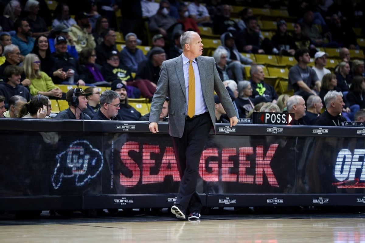Nov 26, 2023; Boulder, Colorado, USA; Colorado head coach Tad Boyle during the second half against the Iona Gaels at CU Events Center.