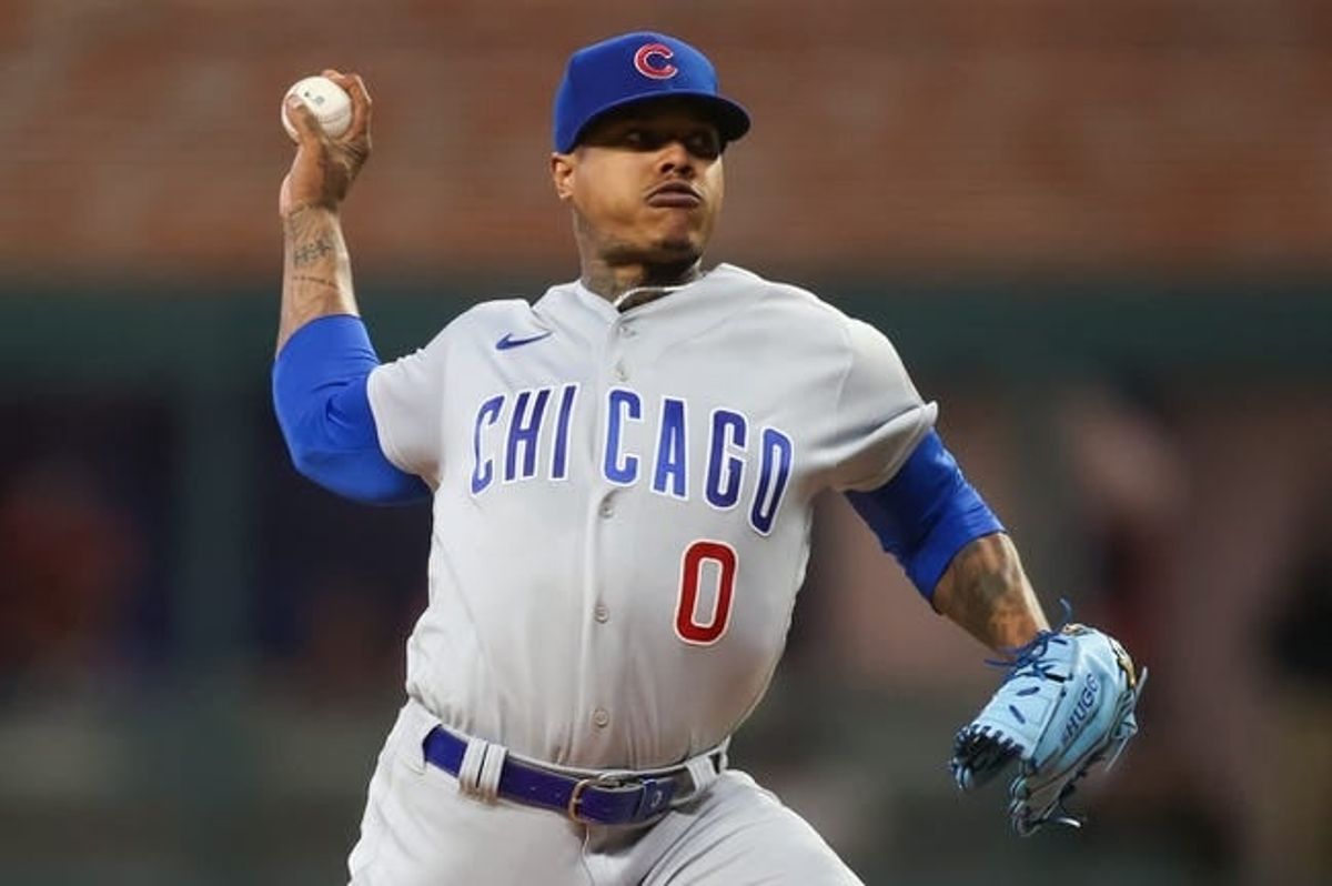 Sep 28, 2023; Atlanta, Georgia, USA; Chicago Cubs starting pitcher Marcus Stroman (0) throws against the Atlanta Braves in the first inning at Truist Park.