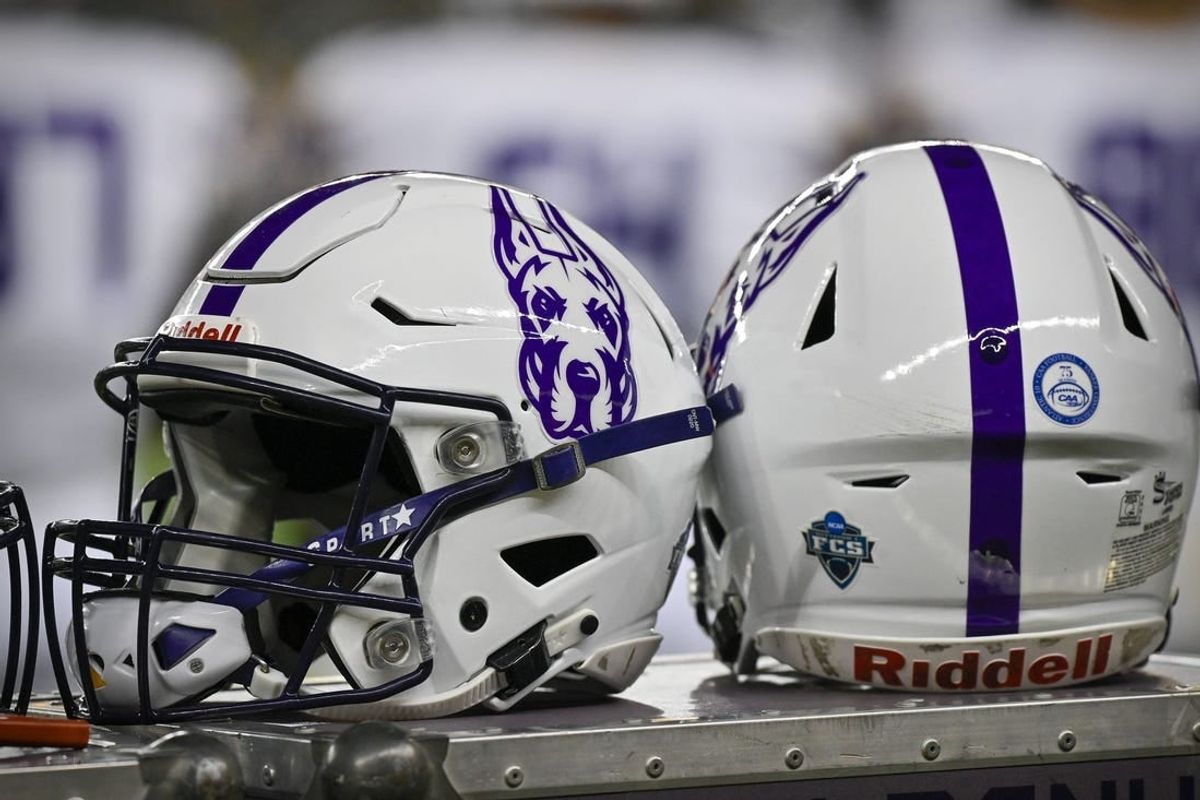 Sep 3, 2022; Waco, Texas, USA; A view of the helmets of the Albany Great Danes during the game between the Baylor Bears and the Albany Great Danes at McLane Stadium.