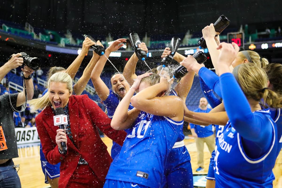 Creighton celebrates a big W on Friday night.