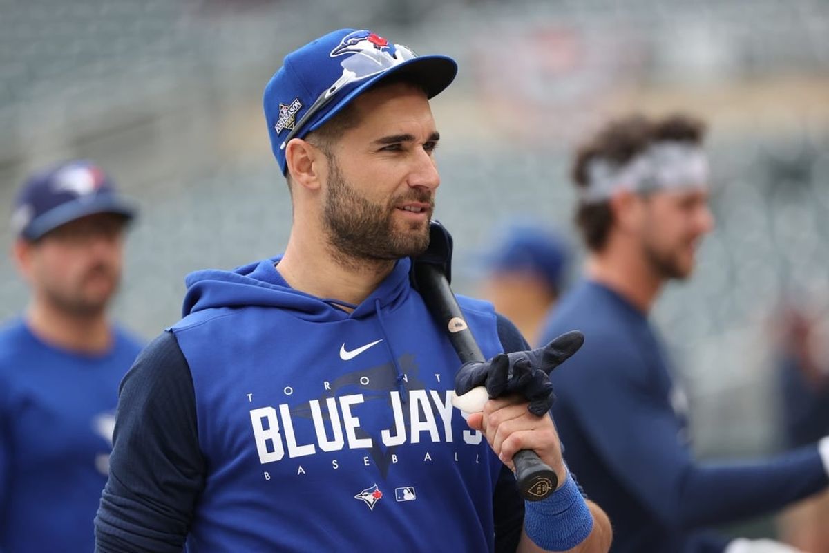Oct 4, 2023; Minneapolis, Minnesota, USA; Toronto Blue Jays center fielder Kevin Kiermaier (39) looks on during batting practice before the game against the Minnesota Twins during game two of the Wildcard series for the 2023 MLB playoffs at Target Field.