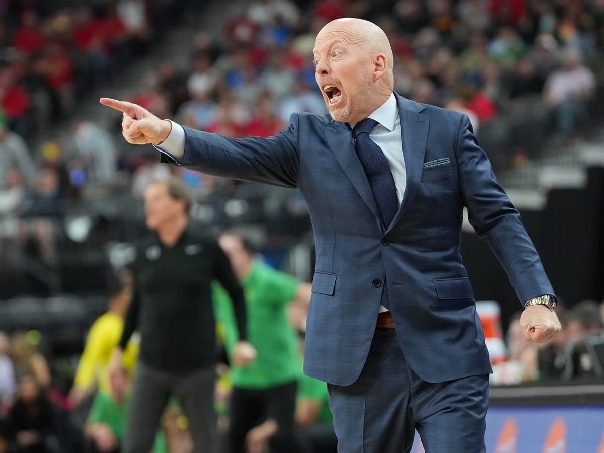 Mar 10, 2023; Las Vegas, NV, USA; UCLA Bruins head coach Mick Cronin shouts after a player committed a foul against the Oregon Ducks during the second half at T-Mobile Arena.
