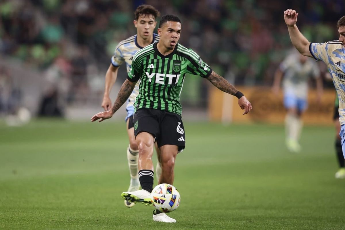 Mar 16, 2024; Austin, Texas, USA; Austin FC midfielder Dani Pereira (6) controls the ball against Philadelphia Union midfielder Quinn Sullivan (33) in the second half at Q2 Stadium.