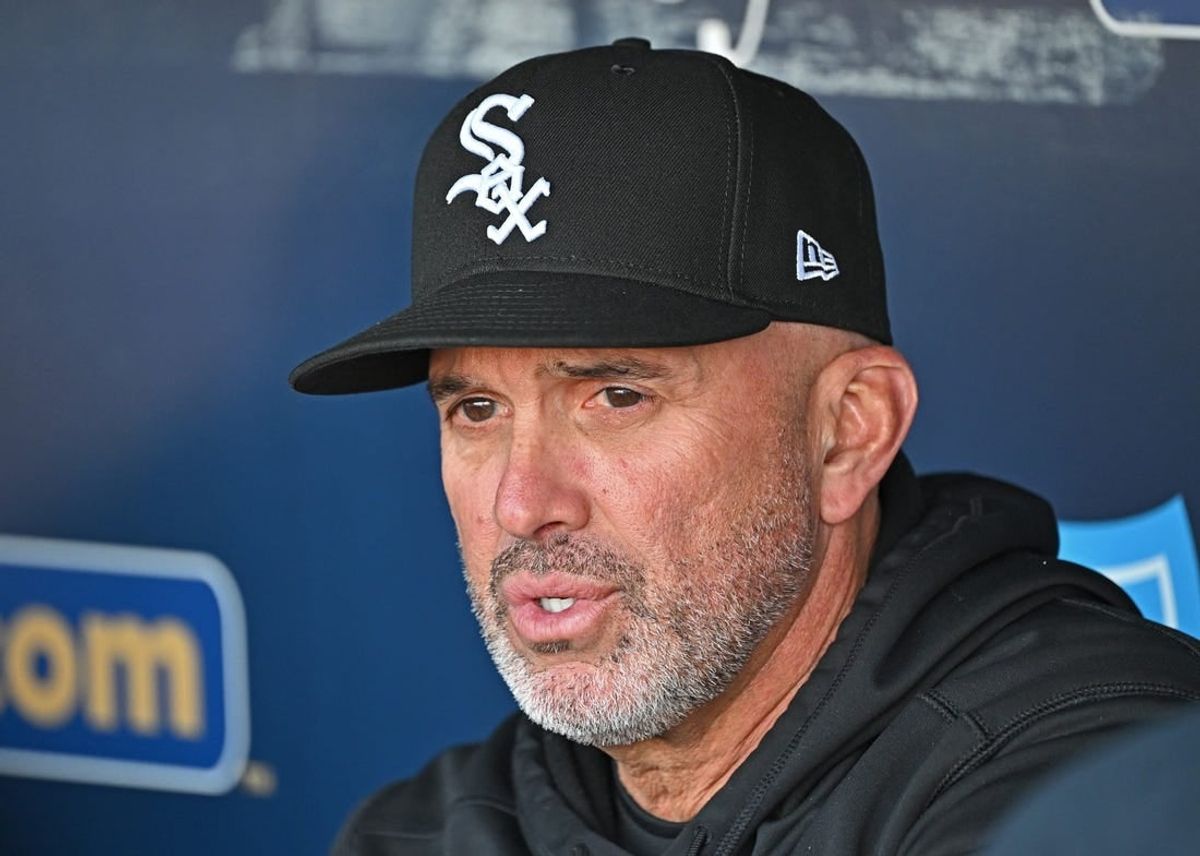 Apr 5, 2024; Kansas City, Missouri, USA;  Chicago White Sox manager Pedro Grifol (5) talks with the media before a game against the Kansas City Royals at Kauffman Stadium.