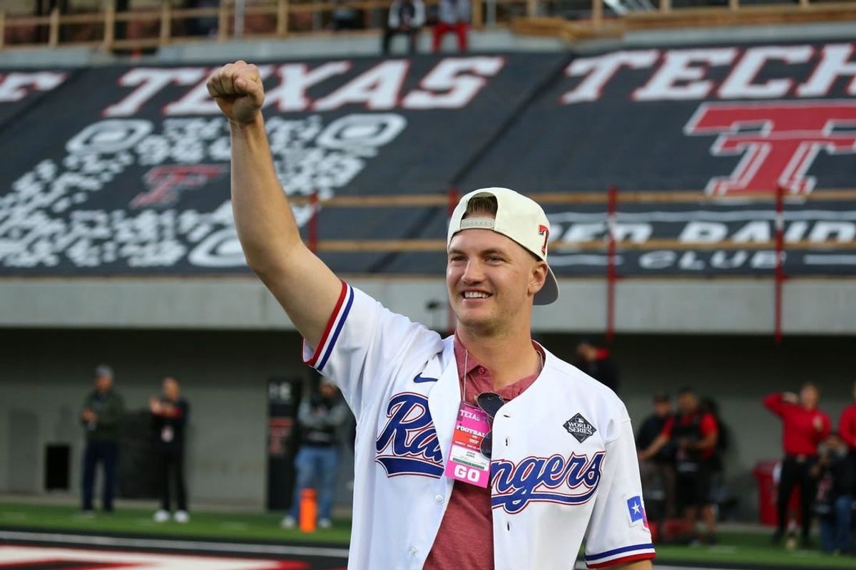 Nov 18, 2023; Lubbock, Texas, USA;  Texas Rangers and Texas Tech Red Raiders alumnus Josh Jung is introduced in the second half during the game against the Central Florida Knights at Jones AT&T Stadium and Cody Campbell Field.