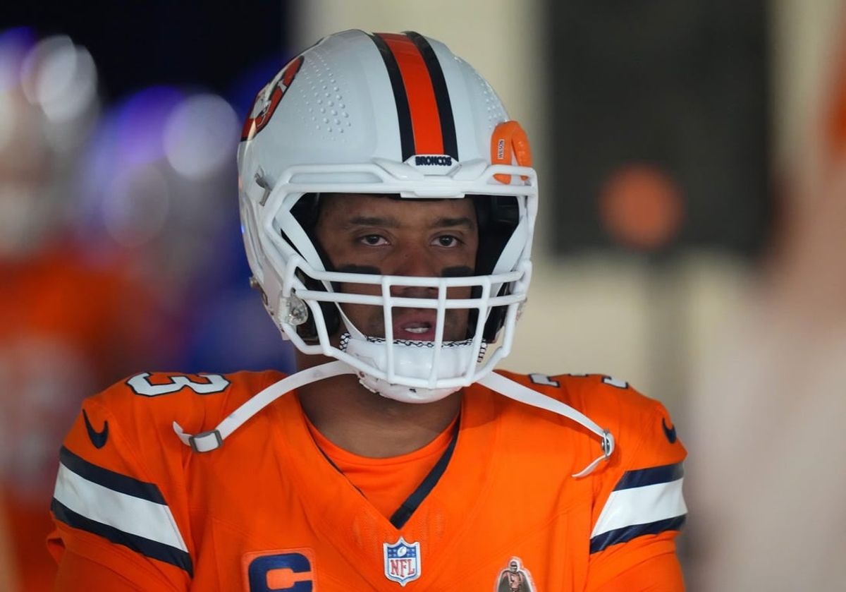 Dec 24, 2023; Denver, Colorado, USA; Denver Broncos quarterback Russell Wilson (3) before the game against the New England Patriots at Empower Field at Mile High.