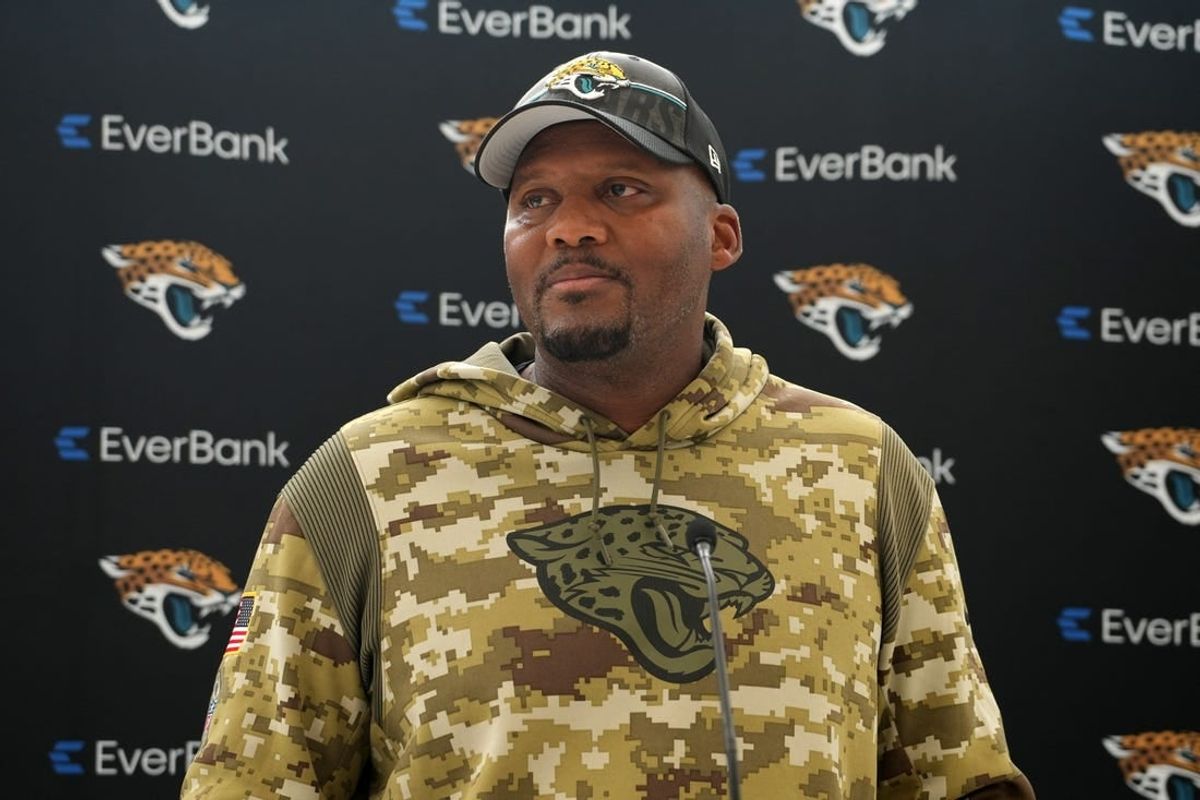 Oct 5, 2023; Ware, United Kingdom; Jacksonville Jaguars defensive coordinator Mike Caldwell at press conference at the Hanbury Manor Marriott.