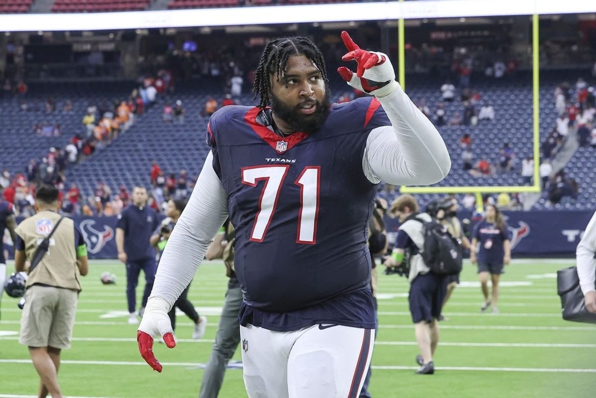 Nov 5, 2023; Houston, Texas, USA; Houston Texans offensive tackle Tytus Howard (71) walks off the field after the game against the Tampa Bay Buccaneers at NRG Stadium.