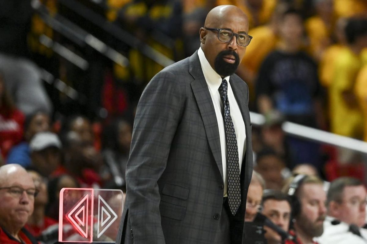 Mar 3, 2024; College Park, Maryland, USA;  Indiana Hoosiers head coach Mike Woodson stands near the scoring table during the second half against the Maryland Terrapins at Xfinity Center.
