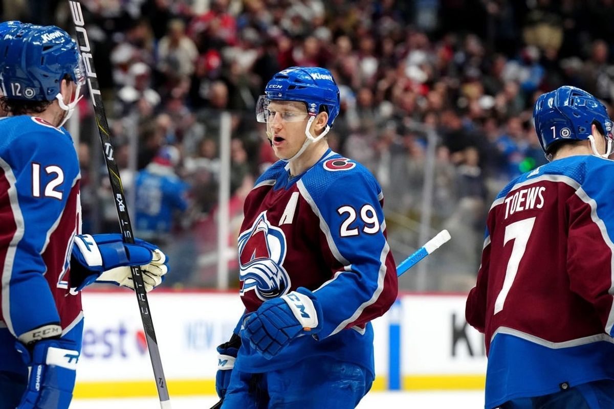 Jan 24, 2024; Denver, Colorado, USA; Colorado Avalanche center Nathan MacKinnon (29) following the game against the Washington Capitals against the Washington Capitals at Ball Arena.