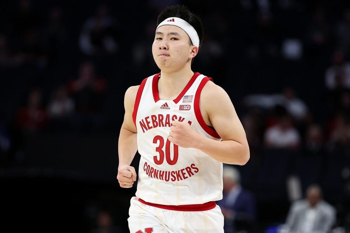 Mar 15, 2024; Minneapolis, MN, USA; Nebraska Cornhuskers guard Keisei Tominaga (30) looks on during the second half against the Indiana Hoosiers at Target Center.