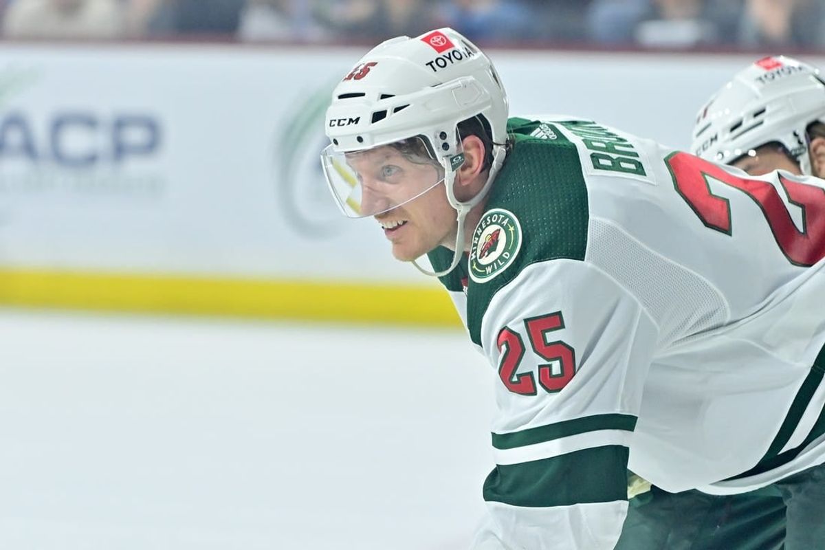 Mar 7, 2024; Tempe, Arizona, USA; Minnesota Wild defenseman Jonas Brodin (25) looks on in the second period against the Arizona Coyotes at Mullett Arena.