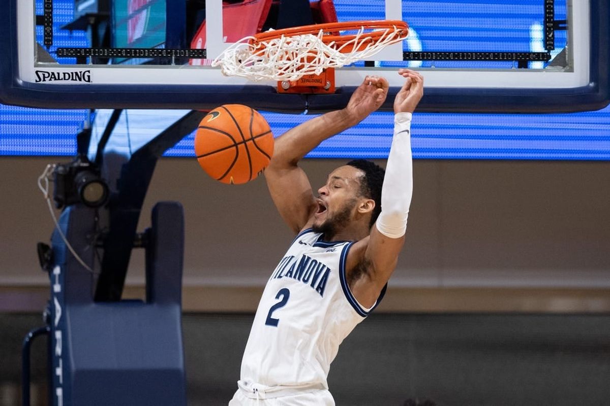 Jan 6, 2024; Villanova, Pennsylvania, USA; Villanova Wildcats guard Mark Armstrong (2) dunks the ball against the St. John's Red Storm during the second half at William B. Finneran Pavilion.