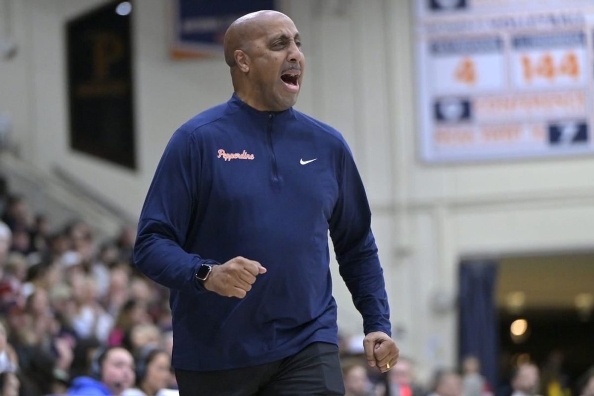 Jan 18, 2024; Malibu, California, USA; Pepperdine Waves head coach Lorenzo Romar looks on in the first half against the Gonzaga Bulldogs at Firestone Fieldhouse.