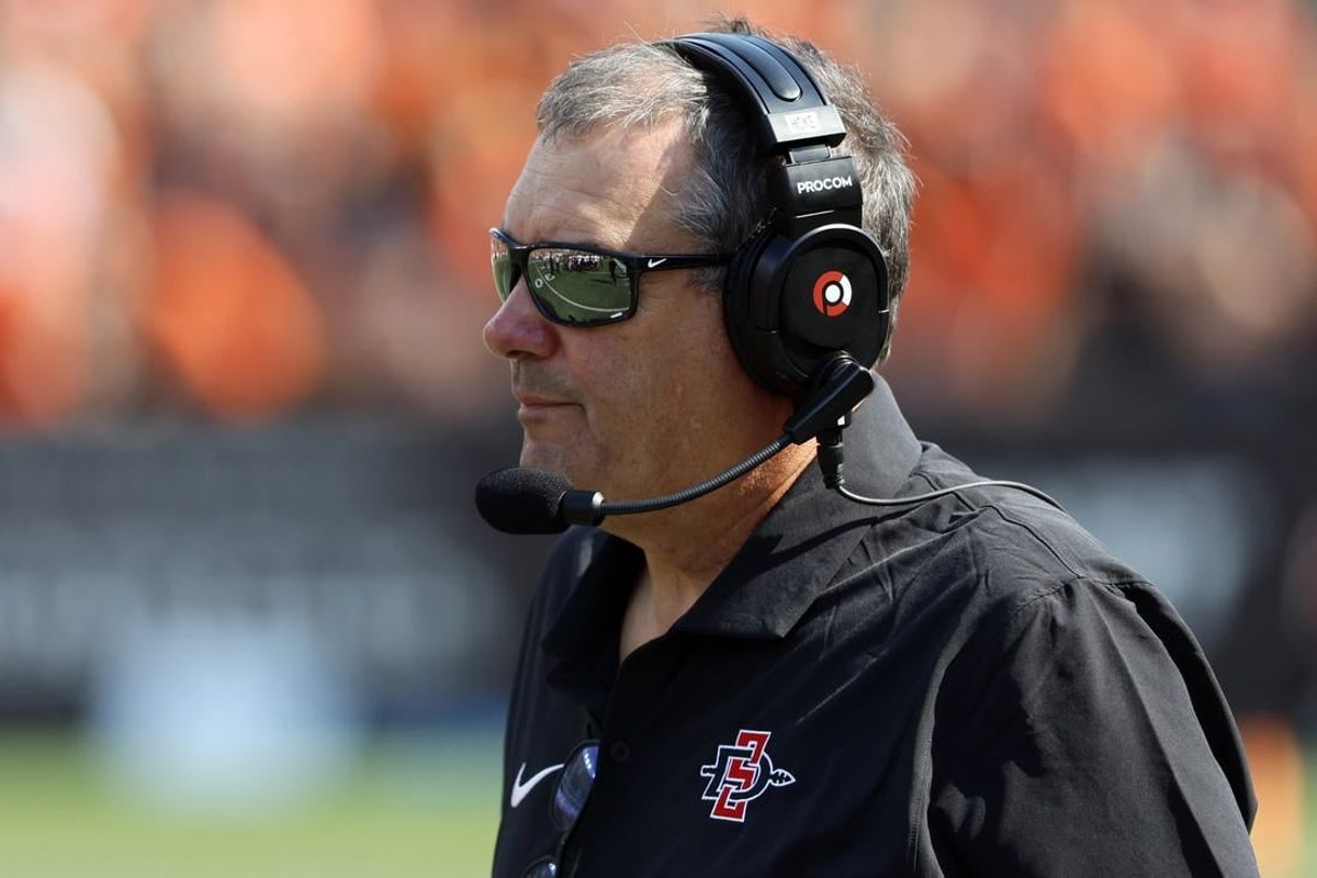 Sep 16, 2023; Corvallis, Oregon, USA;  San Diego State Aztecs head coach Brady Hoke looks onto the field during the second half against the Oregon State Beavers at Reser Stadium.