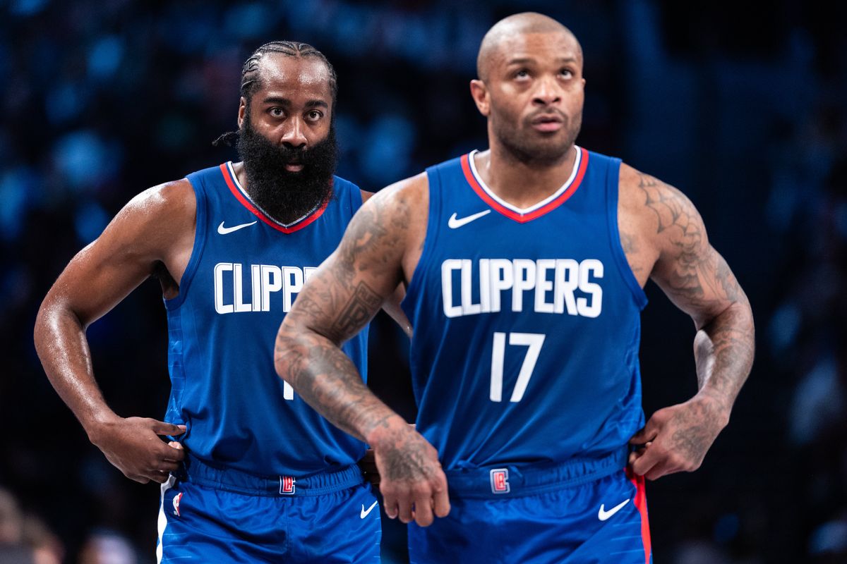 PJ Tucker (17 ) and James Harden.