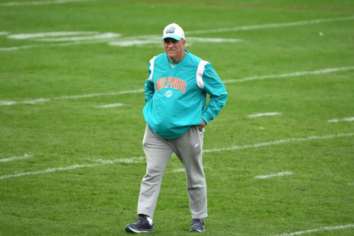 Nov 2, 2023; Frankfurt, Germany; Miami Dolphins defensive coordinator Vic Fangio during practice at the PSD Bank Arena.